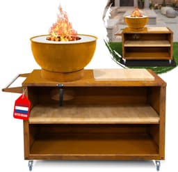 HEAT Buitenkeuken Trolley Roest – Vuurschaal 60 cm - Mobiele BBQ & Plancha met Snijplank – 117x46x106 cm — thumbnail 1