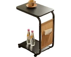 Bijzettafel - Bijzettafel op wieltjes - Laptoptafel - Tafeltje - Zijvak - Wielen - Laptop desk - Zwart