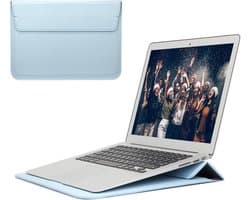2-in-1 Laptopsleeve 13 tot 13,3 inch - Blauw - Vegan Leer - Laptophoes Dames - Laptop Tas Sleeve met Standaard