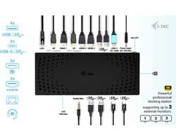 i-Tec - Universeel USB-C/Thunderbolt Docking Station - 3 x 4K Video uitgangen - 4 x USB-A (10Gbit/s) - 2 x USB-C (10Gbit/s) - Ethernet - Audio - 100W opladen