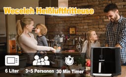 Airfyer - 6 LITER - Led display - 9-in-1 Kookmodi - Temperatuurregeling en Timer - Olievrije Gezonde Kookervaring - Gemakkelijke Reiniging - Zwart - 1700W — thumbnail 6