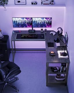 ACAZA Bureau - Hoekbureau - Zwart - 138 x 50 x 76 cm (L x B x H) - Bureautafel - Game Bureau - Bureau Gaming - Game Bureau — thumbnail 3
