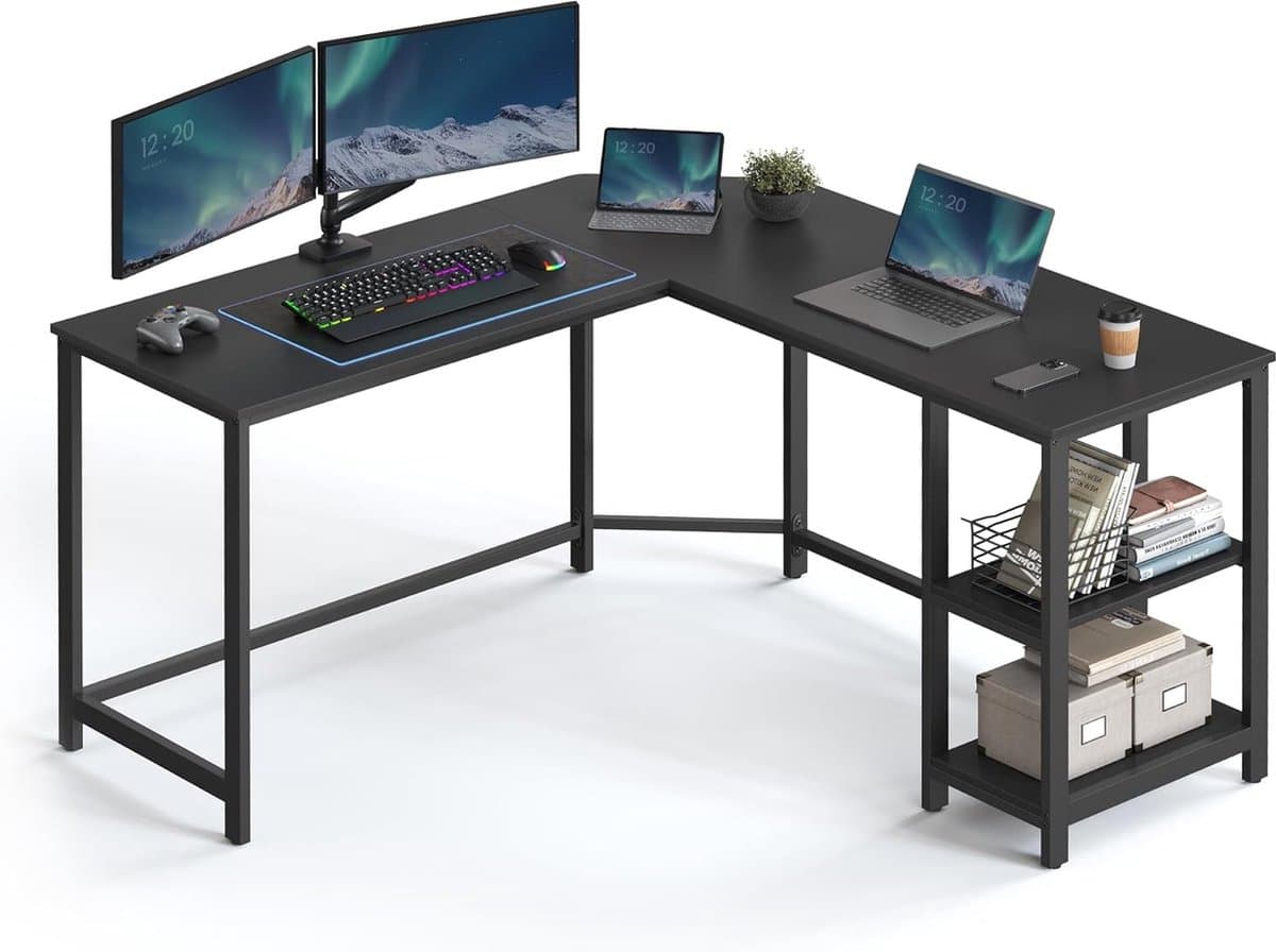 ACAZA Bureau - Hoekbureau - Zwart - 138 x 50 x 76 cm (L x B x H) - Bureautafel - Game Bureau - Bureau Gaming - Game Bureau — afbeelding 1