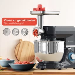 KitchenBrothers Keukenmachine - Keukenrobot - 6-in-1 Keukenmixer - Met Gehaktmolen, Blender en 15 Accessoires - BPA-vrij - 6,2L RVS Kom - Antraciet — thumbnail 4