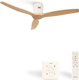 CREATE - Plafondventilator 40W silent Ø132 cm - Met Wandregelaar - Met Afstandsbediening - 6 Snelheden - Timer - Zomer/Winter functie - Naturel Hout - WIND CALM — thumbnail 1
