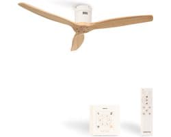 CREATE - Plafondventilator 40W silent Ø132 cm - Met Wandregelaar - Met Afstandsbediening - 6 Snelheden - Timer - Zomer/Winter functie - Naturel Hout - WIND CALM — afbeelding 1