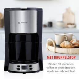 alpina Koffiezetapparaat Filterkoffie - 1.5L - 12 Kopjes - Glazen Kan - Digitaal Display - Zwart — thumbnail 2