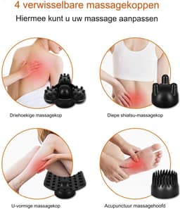 Massageapparaat - Snoerloze massageapparaat - Percussie hand massager met warmte functie en verwisselbare nodes - Oplaadbaar met instelbare intensiteit - Diepe massage voor nek, rug, cadeau — thumbnail 3
