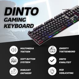 DINTO® Gaming Toetsenbord - Gaming keyboard - Led RGB - QWERTY - Zwart — thumbnail 3