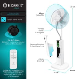 KESSER® Statiefventilator Frosty met Water Ultrasone Verneveling Koeling - Staande Ventilator inclusief Afstandsbediening en Timerfunctie - Wit — thumbnail 3