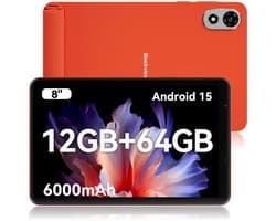 Blackview ZENO 1 Tablet - 8 inch Android 15 Tablet - 12 GB RAM+64 GB ROM(2TB TF) - T615 8-Kern KI-Chip - 4G LTE+WiFi 5G - 6000mAh - Face ID - Widevine L1 - BT5.2 - Oranje