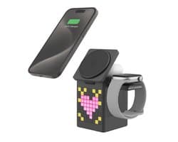 6-in-1 Draadloze Oplader Station 15W– Met Bluetooth Speaker & led klok – Geschikt voor Iphone, Samsung, Smartwatch & AirPods- Snel opladen