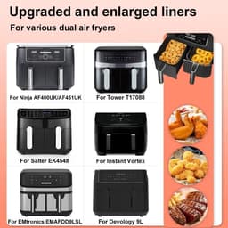 Allecto Premium - Siliconen Air Fryer Liners voor grote Air Fryer Accessoires - Herbruikbaar - Geschikt voor Ninja, Tower, Instant Vortex, Salter, EMtronics - 2 stuks - Zwart - 9L/9.5L Dual Air Fryer. — thumbnail 2