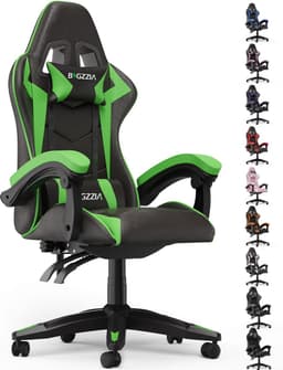 Bigzzia Gamingstoel - Ergonomische bureaustoel van PU-leer - In hoogte verstelbaar - Met lendenkussen en hoofdsteun - Comfortabele gamestoel voor volwassenen - Meisjes en jongens — thumbnail 1