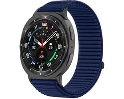 Stravo Nylon bandje - Geschikt voor Samsung Watch 8 - Smartwatch horlogeband met geweven structuur en klittenband voor Samsung Watch 8 40mm / Samsung Watch 8 44mm / Samsung Watch 8 Classic 46mm - Donkerblauw