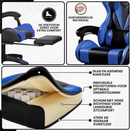 Bayt Gamestoel - Gaming chair - Gamingstoel - Comfort gamer stoel - Zwart en Donkerblauw — thumbnail 2