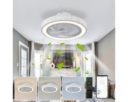 Rosnek Witte Plafondventilator met verlichting 46cm - met App & Afstandsbediening - 6 Snelheden - 3 Kleurtemperaturen Dimbare LED - Jaarrond Gebruik & Veiligheidsrooster voor Woonkamer/Slaapkamer — afbeelding 1