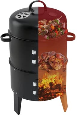 Serolux® - Barbecue - 3-in-1 - Houtskoolgrill - BBQ-rokergrill - Draagbare Verticale Grillkoker - met Ingebouwde Thermometers - Verstelbare Ventilatiesystemen - Klassieke Stijl - voor Buitenkoken - BBQ - 44.5 x 80 cm - Zwart — thumbnail 3
