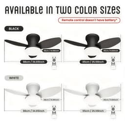 Bovista Plafondventilator - Met Verlichting - Plafond Ventilator - Met Lamp - Plafonniere Met Ventilator - Met Licht - Zwart - 88cm — thumbnail 2