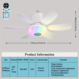 Bovista Plafondventilator - Met Verlichting - Plafond Ventilator - Met Lamp - Plafonniere Met Ventilator - Met Licht - Wit - 47cm — thumbnail 2