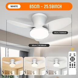 Livano Plafondventilator - Met Verlichting - Plafond Ventilator - Met Lamp - Plafonniere Met Ventilator - Met Licht - Wit - 65cm — thumbnail 1