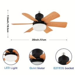 Nivard Plafondventilator - Met Verlichting - Plafond Ventilator - Met Lamp - Plafonniere Met Ventilator - Met Licht - Zwart - 51cm — thumbnail 2