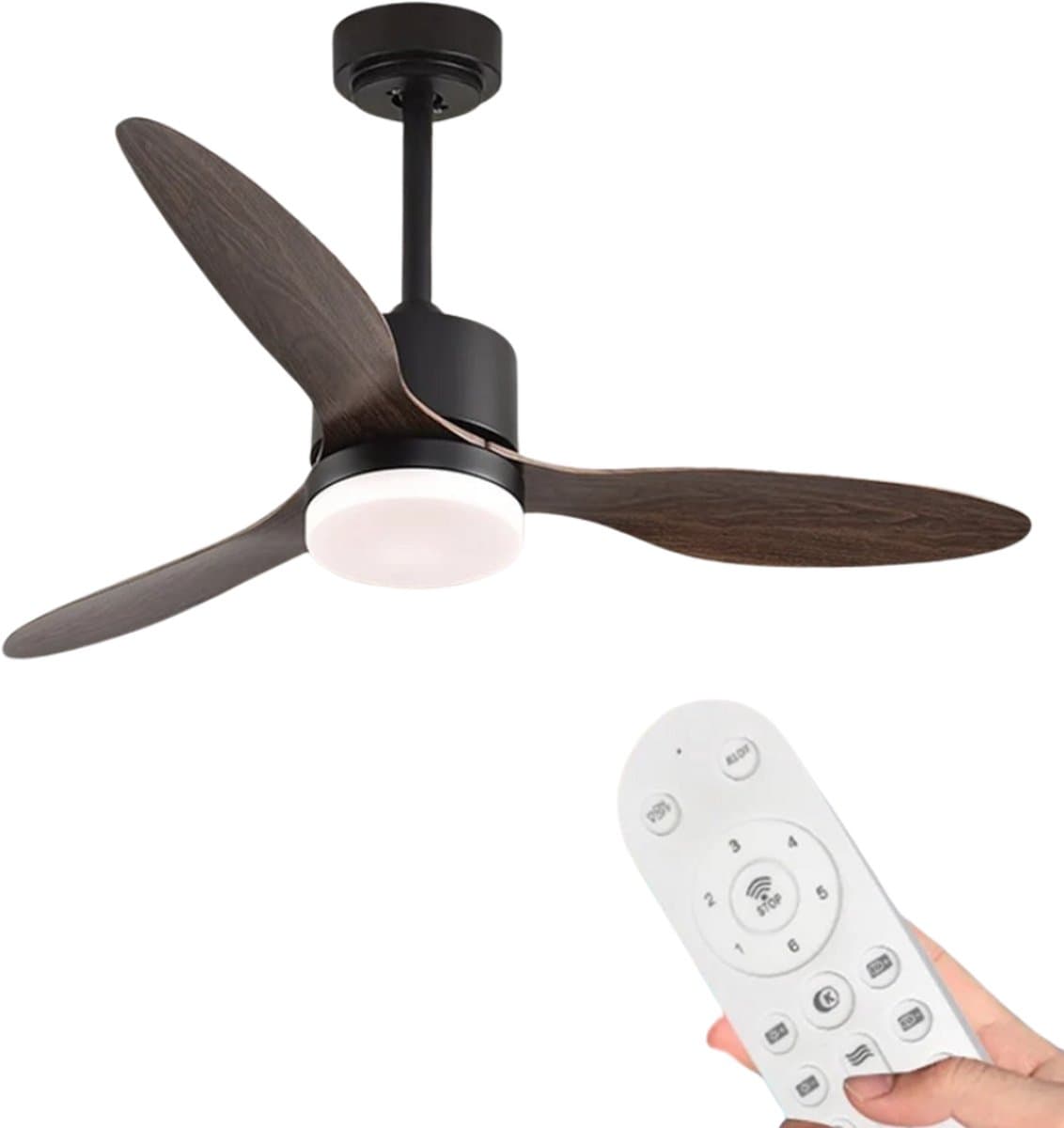 Livano Plafondventilator - Met Verlichting - Plafond Ventilator - Met Lamp - Plafonniere Met Ventilator - Met Licht - Donker Hout - 105cm — afbeelding 1