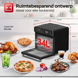 TurboTronic AFO330 AirChef Pro – Airfryer Oven – 34L – 19 Programma’s – 40°C tot 230°C – Heteluchtoven – 2100W – RVS – Multi Smart Oven - Zwart — thumbnail 3