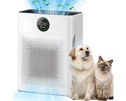 JC Pets Luchtreiniger / Air purifier met HEPA 13 Filter en Voorfilter - Huisdiermodus & App - Luchtfilter tegen Haren, Kattenbakgeur, Allergieën, Huisstofmijt en Hooikoorts - Luchtkwaliteitsindicator - Ruimtes tot 100 m²- CADR 246 m³/h