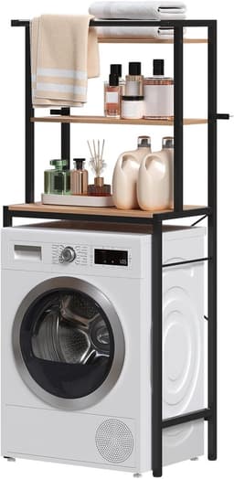 Wasmachine Kast - Wasmachine Meubel - Opbergkast - Badkamer - Waskamer - 3 Planken - Zwart - Hout — thumbnail 1