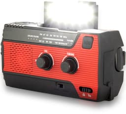 Noodradio Solar Opwindbaar en Batterijen - Noodpakket - Draagbare Survival Radio - Powerbank en Zonneenergie - Bouwradio - Zaklamp - 4000 mAh - Rood — thumbnail 1