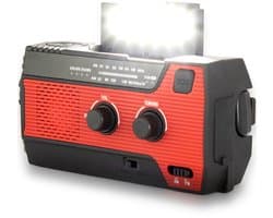 Noodradio Solar Opwindbaar en Batterijen - Noodpakket - Draagbare Survival Radio - Powerbank en Zonneenergie - Bouwradio - Zaklamp - 4000 mAh - Rood