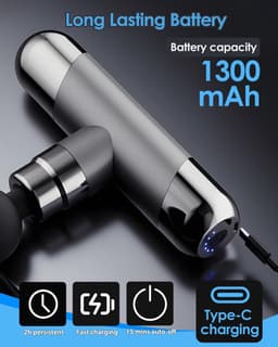 Diep weefselmassagepistool, 6-standen rug- en nekpercussiemassage, 4-kops draadloos spiermassageapparaat, pijnverlichting, Type-C-oplaadbaar, reisformaat — thumbnail 4
