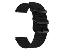 DrPhone SWB1 - Smart Watch Bandje - Roestvrij Staal Gesp - Nylon - 18mm - Universeel Zwart