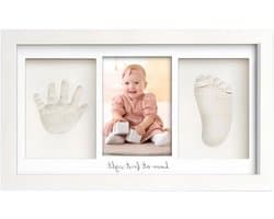 Baby Handafdruk & Voetafdruk Fotolijst – Gipsafdruk – Houten Wit – Herinneringslijst Pasgeborene