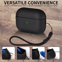Crrynuo- AirPods 4e generatie beschermhoes - voor Apple AirPods 4 met polsband beschermhoes- leren touch design AirPods 4 beschermhoes (zwart) — thumbnail 3