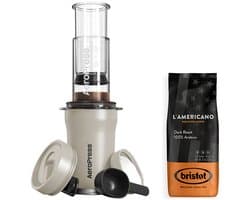 AeroPress Go Plus - Coffee Maker Cream + Bristot L'Americano Dark Roast Koffie 226,8 gram
