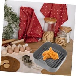 Airfryer accessoires - Airfryer siliconen bakje vierkant set - Siliconen ovenschaal - Airfryer siliconen bakplaat accessoire - Geschikt voor vierkante bakplaten, ovens en kookplaten - Antiaanbakmat - Set van 3 stuks - 20 cm - Grijs — thumbnail 6