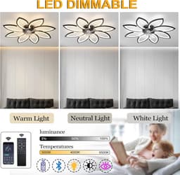 RFWR® Moderne Plafondventilator met Dimbare LED Verlichting en Afstandsbediening - Zwart 90CM — thumbnail 5
