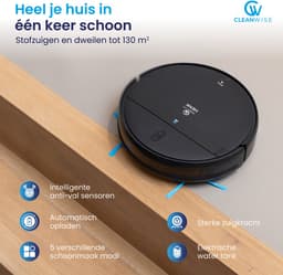 CleanWise Henk Robotstofzuiger – Nederlands Product – Voor Huisdieren – Met Dweilfunctie & Laadstation – Dweilrobot – 4500 Pa – HEPA 14 – Ultra dun 7,4 cm – App & Spraakbediening – Voor Huisdierharen, Harde Vloeren & Tapijt — thumbnail 3