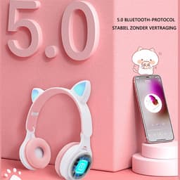 KINSI LED Kattenoren Koptelefoon - Draadloze Bluetooth Headset met Verlichte Oren - Voor Meisjes & Gaming,blauw — thumbnail 3