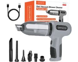Zenwire TwinAir L3 - Kruimeldief Snoerloos - Air Duster - Draagbare stofzuiger - 2in1 - Functie van de blower - HEPA - Krachtige Handstofzuiger - Zuigen & Blazen - 6 verwisselbare opzetstukken - Kruimeldief -