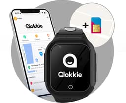 Qlokkie Kiddo GO - GPS horloge kind - Smartwatch kinderen - GPS tracker kind met nauwkeurige locatiebepaling - GPS horloge kind met simkaart - Stel veilige zones in - SOS functie - Whatsapp - Zwart — thumbnail 1