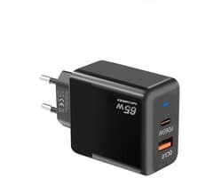 65W GaN Snellader - PD 45W + QC3.0 USB - Dual-Port Oplader Adapter voor Laptop, Tablet & Smartphone - zwart