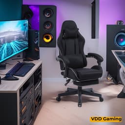 VDD Gaming - Gamestoel met massagefunctie en voetsteun - Gaming chair in de kleur Zwart - Game stoel met nekkussen & verstelbaar rugkussen - Ergonomische bureaustoel met padded armsteunen - Max draagvermogen 150 kg - Verstelbare ruggensteun — thumbnail 4