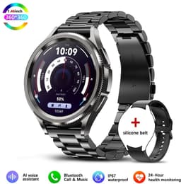 Knobbout Slimme Bluetooth Smartwatch 1.46" Scherm– Full HD Kleuren Display – Hartslag & Bloeddruk & Bloedzuurstof – Bluetooth Bellen, Muziek, AI Spraakbesturing – Vrouwen Gezondheid, Waterdicht – iOS & Android - Zwart staal+silicone horlogebandjes — thumbnail 1