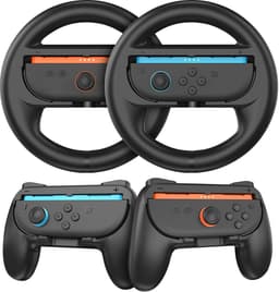 OneGamer® - Stuur en Controller Grip Set – Allen Geschikt voor Nintendo Switch 2 Joy-Con – voor Mario Kart Game – Zwart - 4 stuks — thumbnail 1