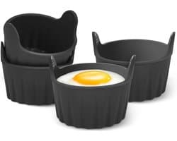 Eierkoker-pocheerders-4 stuks eierkokers voor de airfryer-ovenschaaltjes voor de airfryer-bakvormen voor gepocheerde eieren -van voedingskwaliteit-Ovenschaaltjes voor soufflégerechten-muffins-cupcakes-vla en pudding-zwart