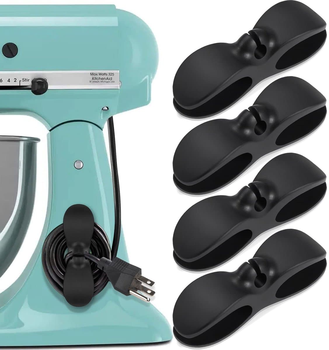 4-stuks snoeropberger - snoerhouder - snoerorganizer - snoeropberger voor keukenapparatuur - keukengadget voor snelkookpan, blender, koffiezetapparaat, airfryer - Zwart — afbeelding 1