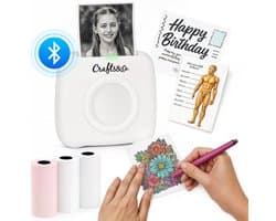 Pocket Printer voor Smartphone - Fotoprinter - Oplaadbaar - Printen via App - Incl Sticker, Label, Papierrol - Mobiele Fotoprinter - Journal - Schoolspullen - Hobby - Mini - DIY - Speelgoed Jongens / Meisjes - Wit - Crafts&Co